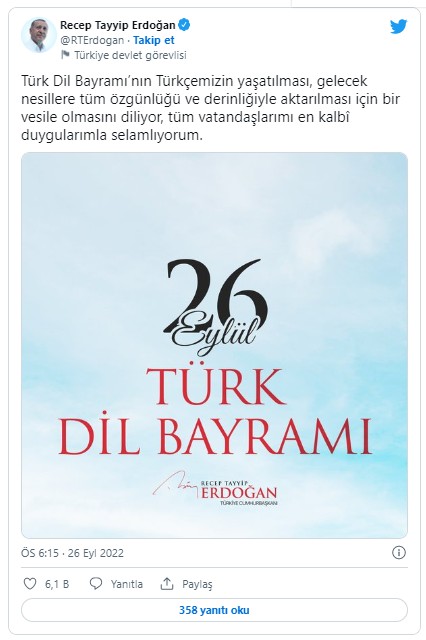 Başkan Erdoğan'dan Dil Bayramı paylaşımı...
